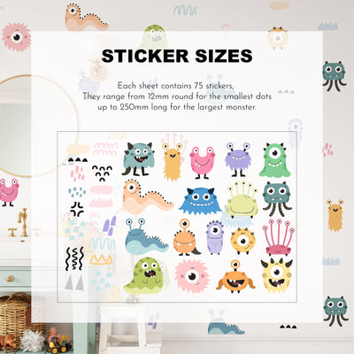 Cute Monsters Wall Decals, Kids Room Monster Wall Stickers, Nursery Theme, Playroom, Bedroom Decor, Peel & Stick Animal Decals,