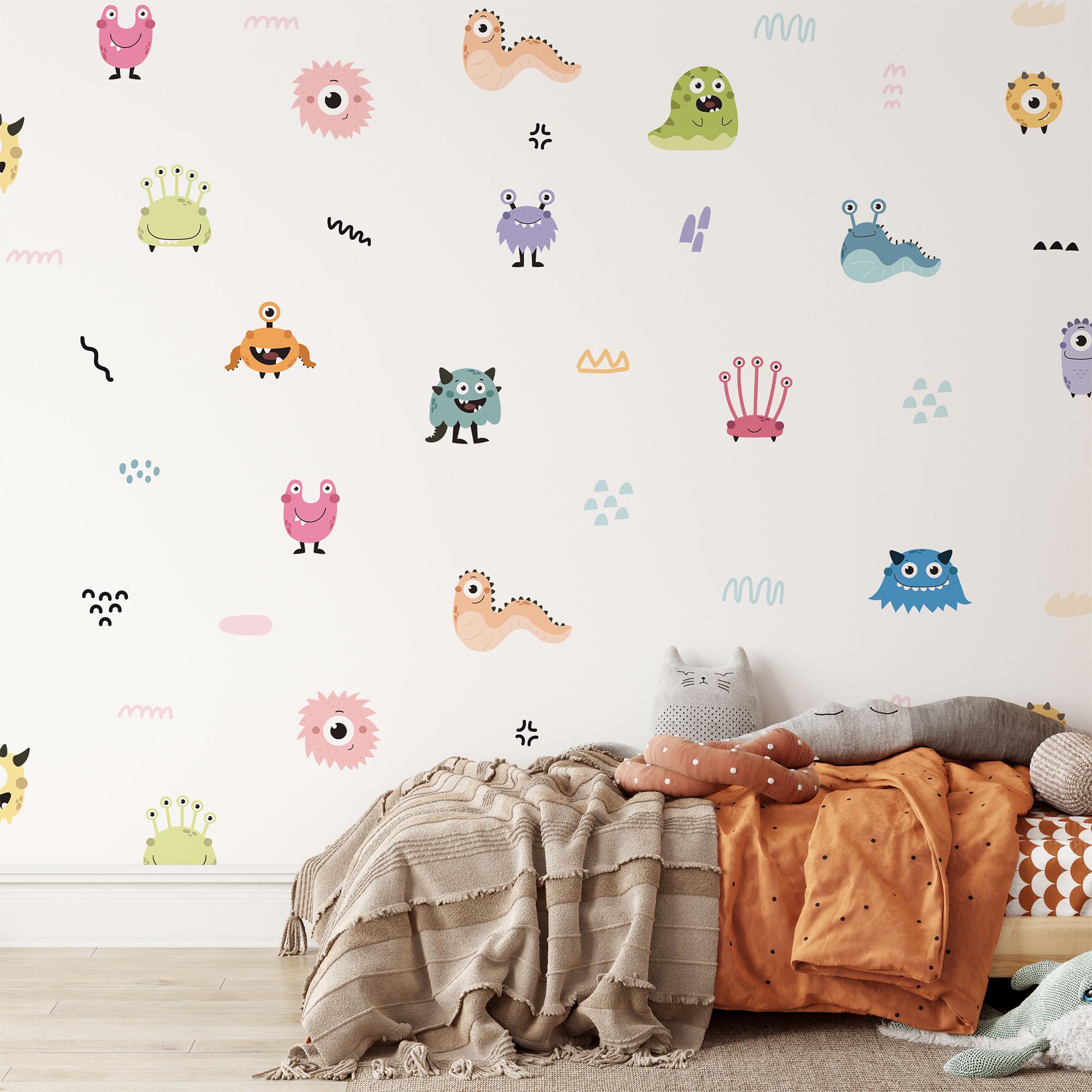 Cute Monsters Wall Decals, Kids Room Monster Wall Stickers, Nursery Theme, Playroom, Bedroom Decor, Peel & Stick Animal Decals,