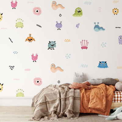 Cute Monsters Wall Decals, Kids Room Monster Wall Stickers, Nursery Theme, Playroom, Bedroom Decor, Peel & Stick Animal Decals,