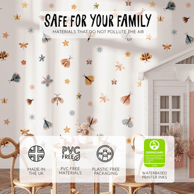 Butterfly & Flowers Wall Decals, Butterflies Nursery Art Stickers, Nursery Decor, Removable Wall Art, Daisy Polka Dot Decals, Peel And Stick