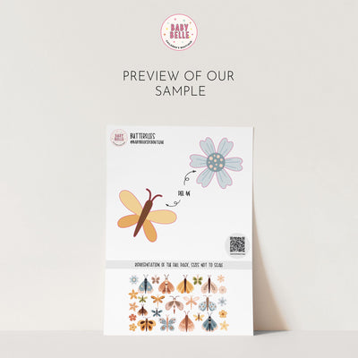 Butterfly & Flowers Wall Decals, Butterflies Nursery Art Stickers, Nursery Decor, Removable Wall Art, Daisy Polka Dot Decals, Peel And Stick