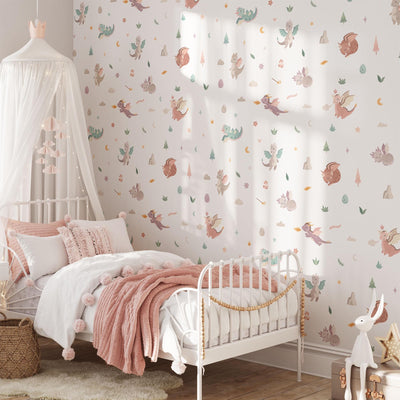 Cute Dragon Wall Decals, Fantasy Nursery Art Stickers, Nursery Decor, Removable Wall Art, Daisy Polka Dot Decals, Peel And Stick