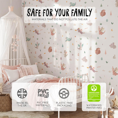 Cute Dragon Wall Decals, Fantasy Nursery Art Stickers, Nursery Decor, Removable Wall Art, Daisy Polka Dot Decals, Peel And Stick