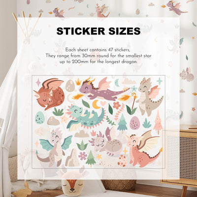 Cute Dragon Wall Decals, Fantasy Nursery Art Stickers, Nursery Decor, Removable Wall Art, Daisy Polka Dot Decals, Peel And Stick