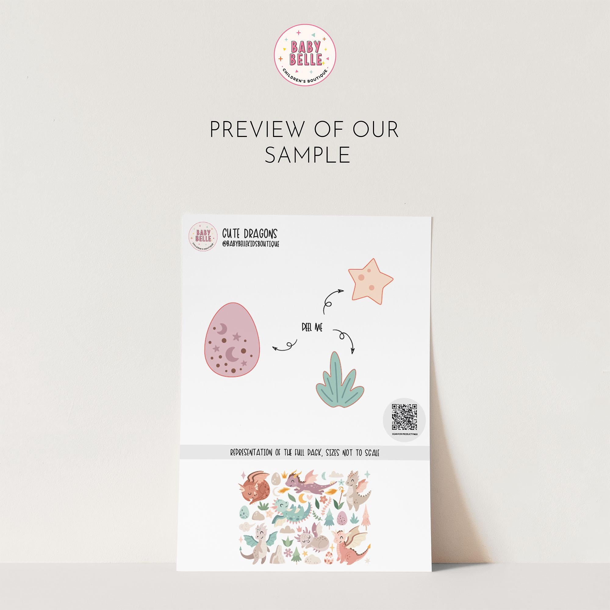 Cute Dragon Wall Decals, Fantasy Nursery Art Stickers, Nursery Decor, Removable Wall Art, Daisy Polka Dot Decals, Peel And Stick