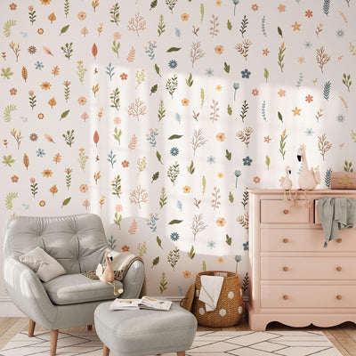Wild Flower Nursery Wall Stickers, Kids Room Floral Wall Decal, Nursery Theme, Playroom, Bedroom Decor, Peel & Stick Nature Decals,