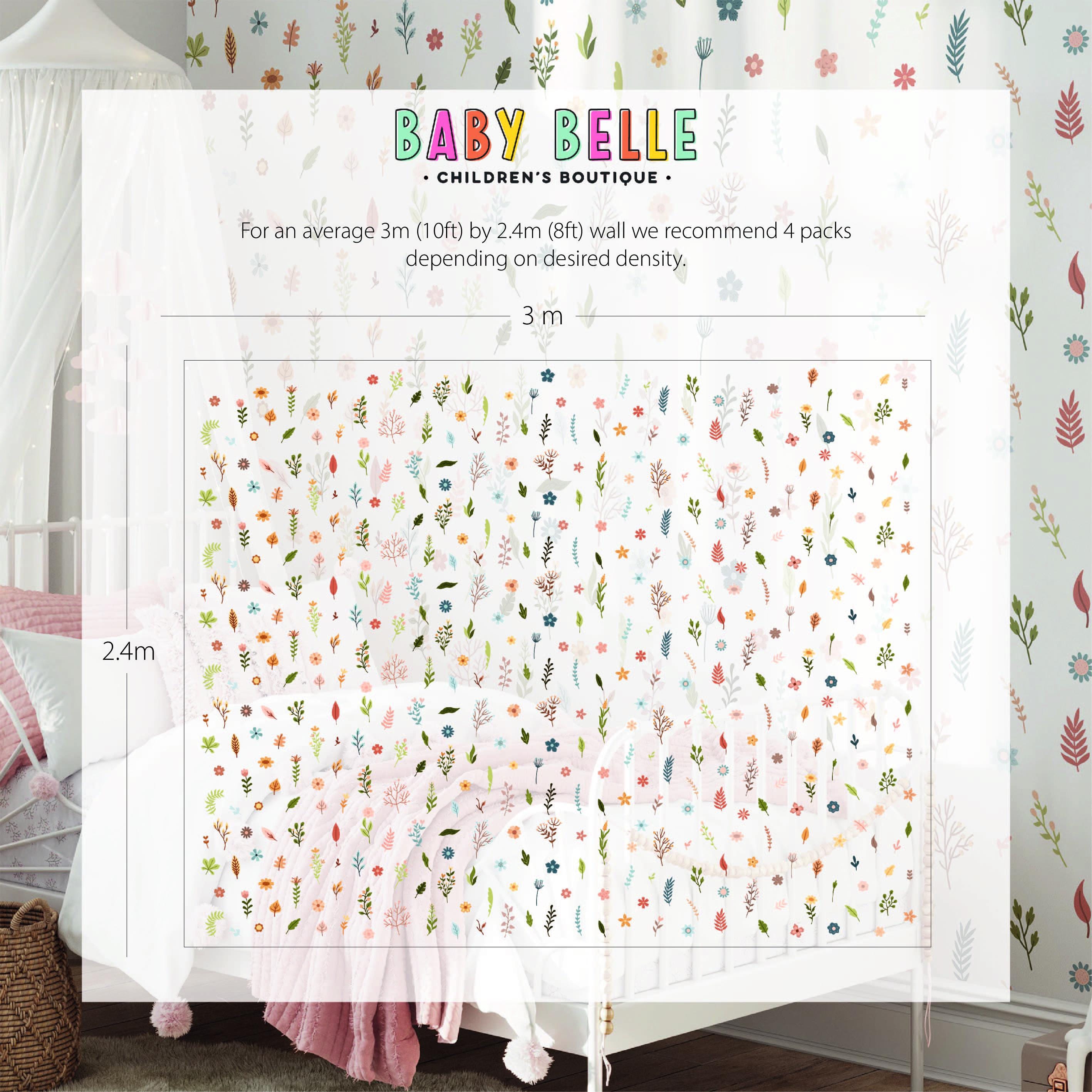 Wild Flower Nursery Wall Stickers, Kids Room Floral Wall Decal, Nursery Theme, Playroom, Bedroom Decor, Peel & Stick Nature Decals,