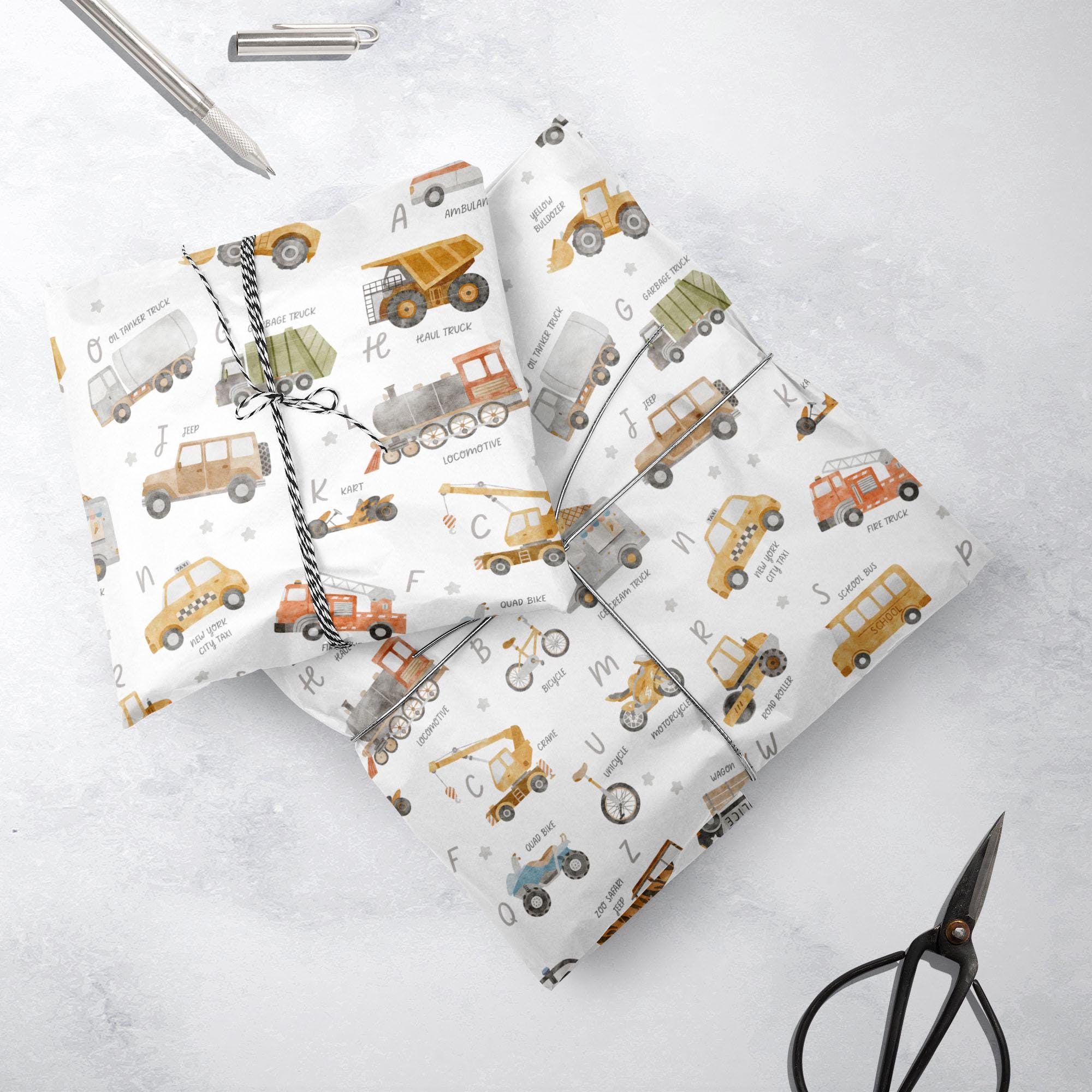Transport Gift Wrap, Eco Friendly Kids Gift Wrapping Paper, 100% Recyclable, Luxury Sustainable Kraft Birthday.