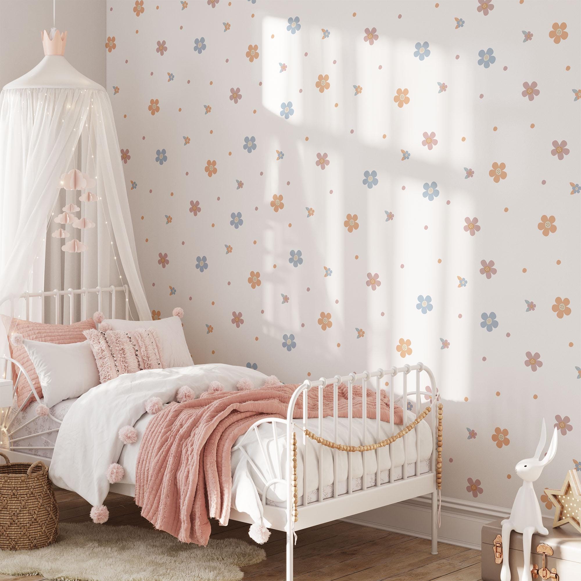 Coloured Daisy Wall Decals, Kids Room Daisies Wall Stickers, Nursery Theme, Playroom, Bedroom Decor, Peel & Stick Flower Decals,