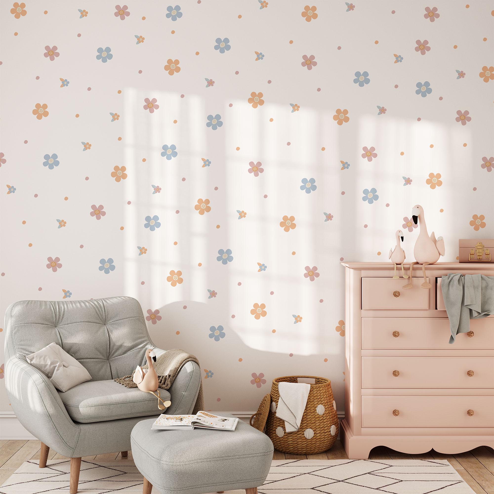 Coloured Daisy Wall Decals, Kids Room Daisies Wall Stickers, Nursery Theme, Playroom, Bedroom Decor, Peel & Stick Flower Decals,