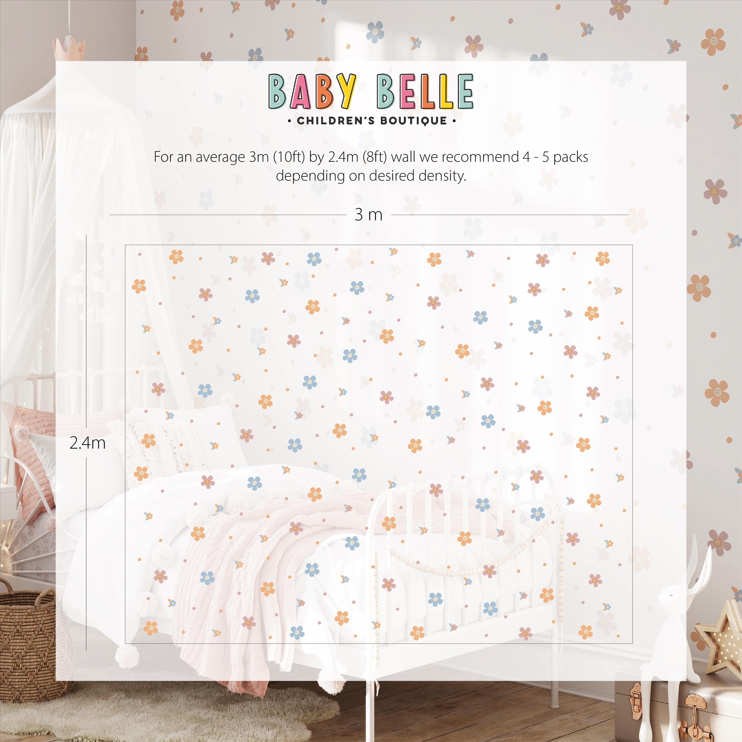 Coloured Daisy Wall Decals, Kids Room Daisies Wall Stickers, Nursery Theme, Playroom, Bedroom Decor, Peel & Stick Flower Decals,