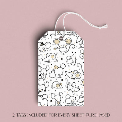 Cute Mice Gift Wrap, Eco Friendly Kids Gift Wrapping Paper, 100% Recyclable, Luxury Sustainable Kraft Birthday.