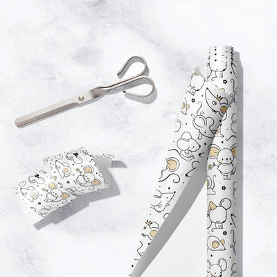 Cute Mice Gift Wrap, Eco Friendly Kids Gift Wrapping Paper, 100% Recyclable, Luxury Sustainable Kraft Birthday.