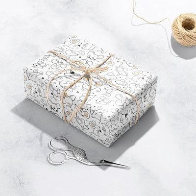 Cute Mice Gift Wrap, Eco Friendly Kids Gift Wrapping Paper, 100% Recyclable, Luxury Sustainable Kraft Birthday.