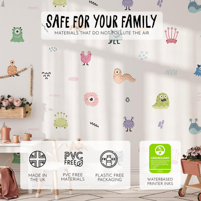 Cute Monsters Wall Decals, Kids Room Monster Wall Stickers, Nursery Theme, Playroom, Bedroom Decor, Peel & Stick Animal Decals,