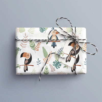 Jungle Birds Gift Wrap, Eco Friendly Toucan Kids Gift Wrapping Paper, 100% Recyclable, Luxury Sustainable Kraft Birthday.