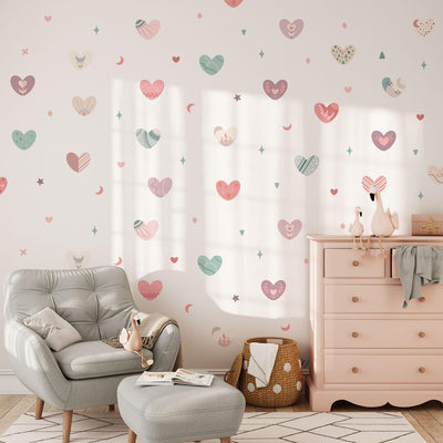 Boho Hearts Wall Decals, Nursery Decor, Removable Wall Stickers, Polka Dot Decals, Peel and Stick, Lion, Valentines Day