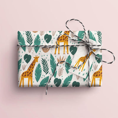 Safari Gift Wrap, Eco Friendly Kids Gift Wrapping Paper, 100% Recyclable, Luxury Sustainable Kraft Birthday.