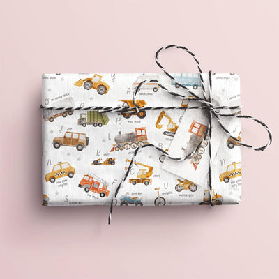 Transport Gift Wrap, Eco Friendly Kids Gift Wrapping Paper, 100% Recyclable, Luxury Sustainable Kraft Birthday.