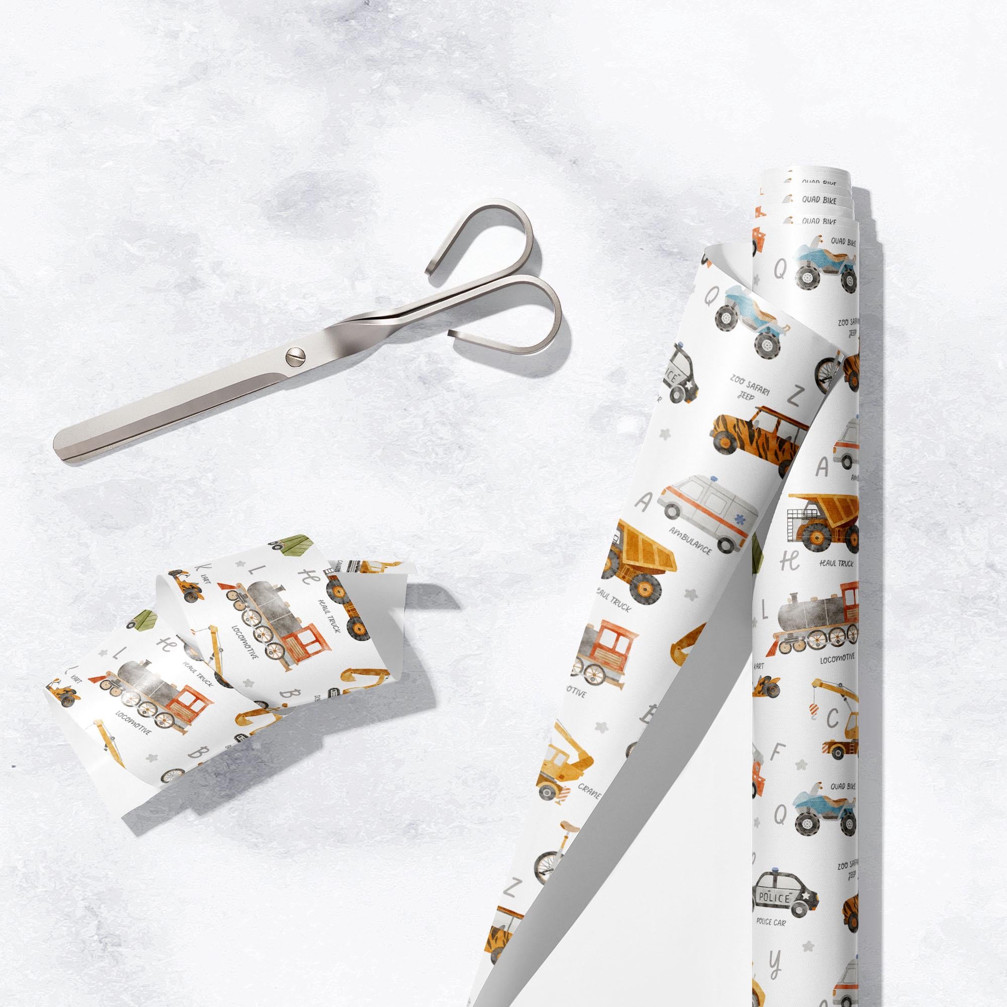 Transport Gift Wrap, Eco Friendly Kids Gift Wrapping Paper, 100% Recyclable, Luxury Sustainable Kraft Birthday.