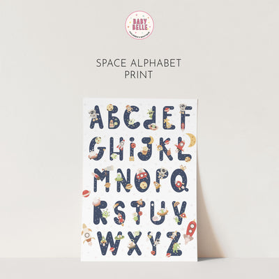 Space Alphabet Nursery Print, Astronaut Wall A-Z Planets Kids Room Wall Art, Poster Framed Art.