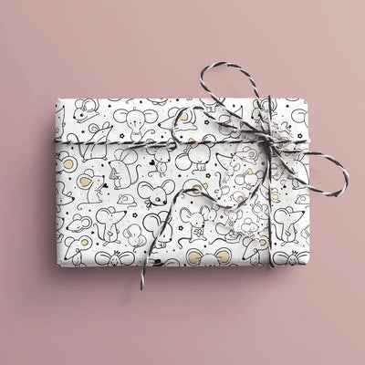 Cute Mice Gift Wrap, Eco Friendly Kids Gift Wrapping Paper, 100% Recyclable, Luxury Sustainable Kraft Birthday.