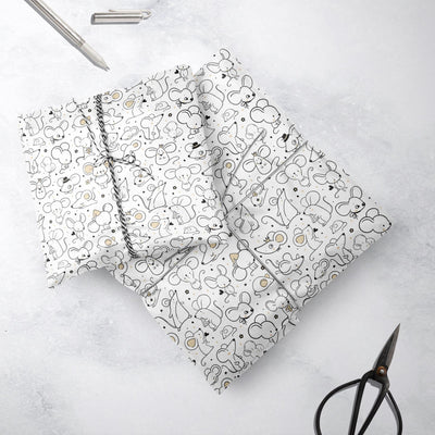 Cute Mice Gift Wrap, Eco Friendly Kids Gift Wrapping Paper, 100% Recyclable, Luxury Sustainable Kraft Birthday.