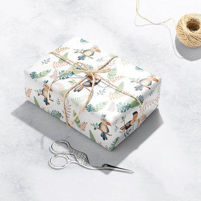 Jungle Birds Gift Wrap, Eco Friendly Toucan Kids Gift Wrapping Paper, 100% Recyclable, Luxury Sustainable Kraft Birthday.