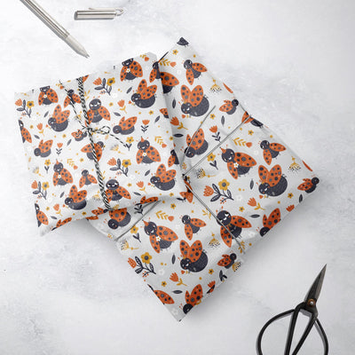 Ladybirds Gift Wrap, Eco Friendly Bugs Kids Gift Wrapping Paper, 100% Recyclable, Luxury Sustainable Kraft Birthday.
