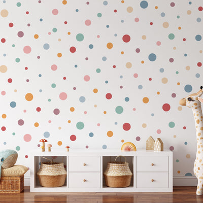 Coloured Dots Wall Decals, Spot Nursery Stickers, Bright Boho Removable Wall Decals, Polka Dot Mural, Peel and Stick
