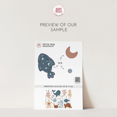 Celestial Ocean Wall Decals, Sea Animals Kids Room Wall Stickers, Sea Nursery Theme, Playroom, Bedroom Decor, Peel & Stick Sea Life Decals