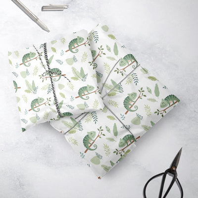 Chameleons Gift Wrap, Eco Friendly Jungle Kids Gift Wrapping Paper, 100% Recyclable, Luxury Sustainable Kraft Birthday.
