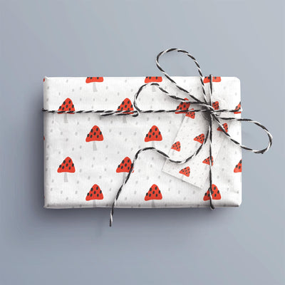 Red Toadstools Gift Wrap, Eco-Friendly Woodland Kids Gift Wrapping Paper, 100% Recyclable, Luxury Sustainable Kraft Birthday.