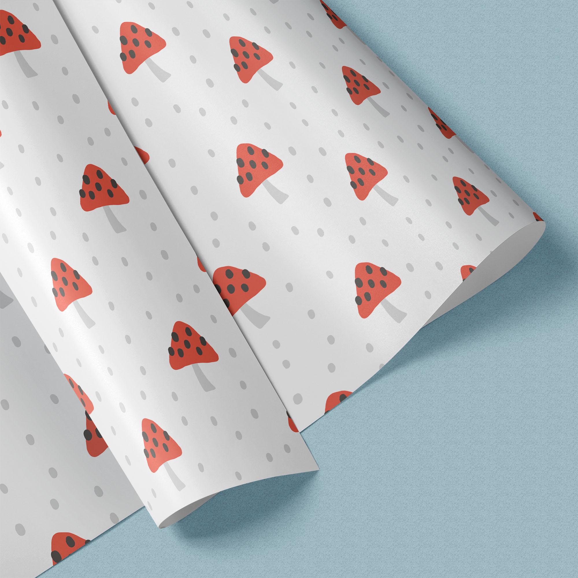Red Toadstools Gift Wrap, Eco-Friendly Woodland Kids Gift Wrapping Paper, 100% Recyclable, Luxury Sustainable Kraft Birthday.