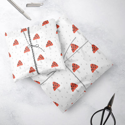 Red Toadstools Gift Wrap, Eco-Friendly Woodland Kids Gift Wrapping Paper, 100% Recyclable, Luxury Sustainable Kraft Birthday.