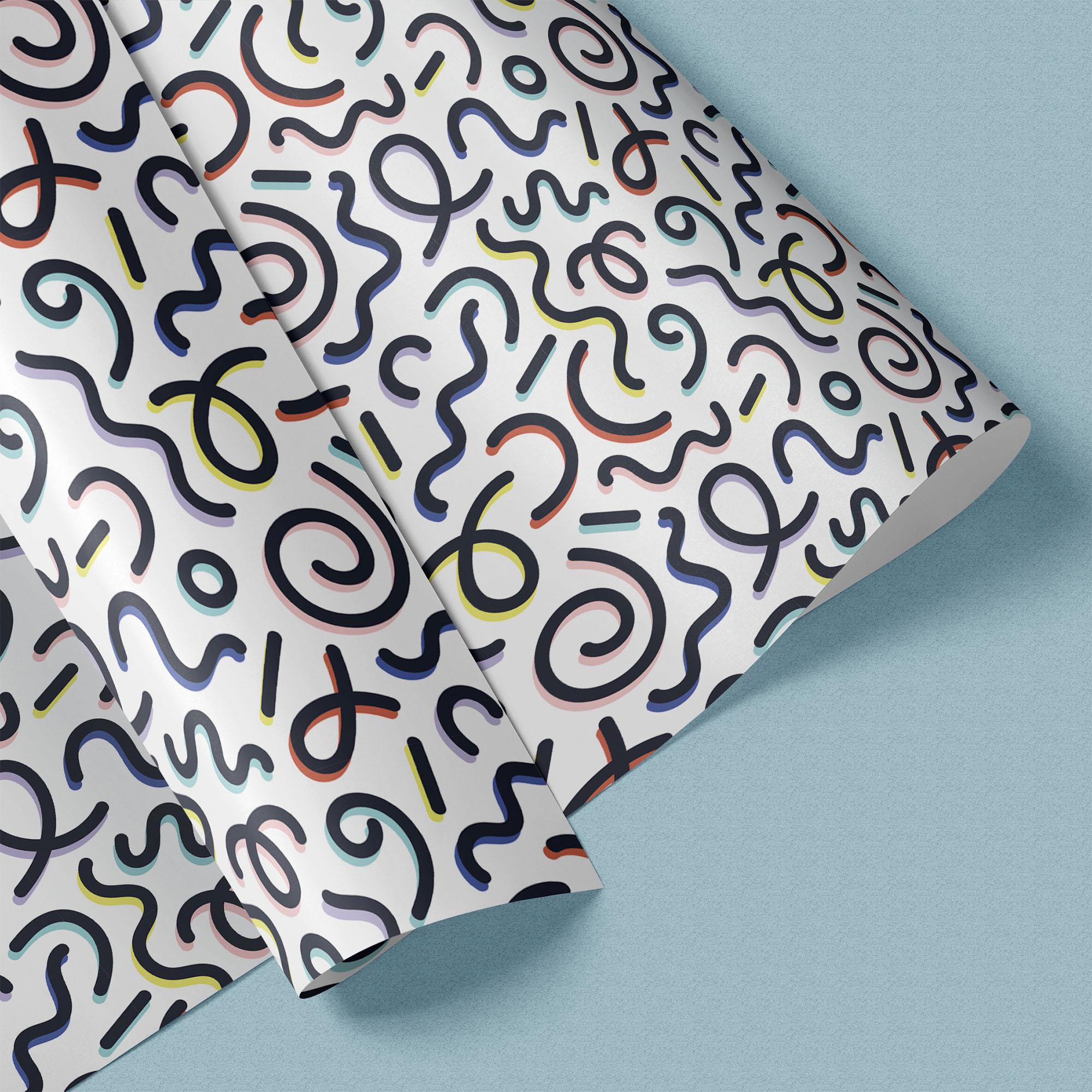 Squiggles Gift Wrap, Eco-Friendly Pattern Kids Gift Wrapping Paper, 100% Recyclable, Luxury Sustainable Kraft Birthday.