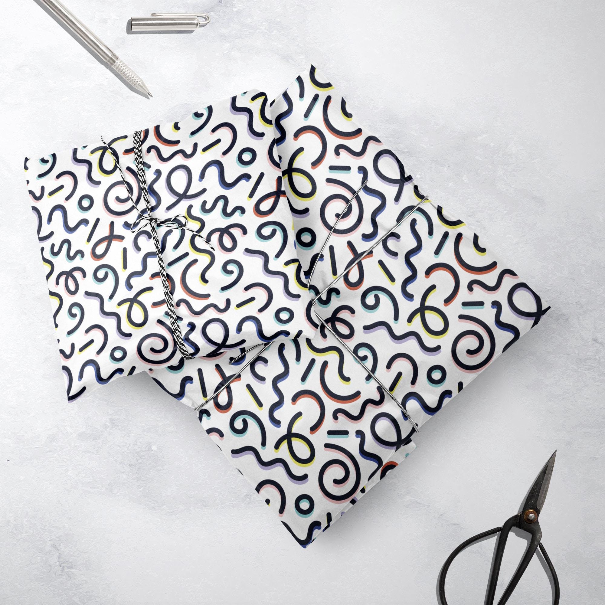 Squiggles Gift Wrap, Eco-Friendly Pattern Kids Gift Wrapping Paper, 100% Recyclable, Luxury Sustainable Kraft Birthday.