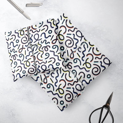 Squiggles Gift Wrap, Eco-Friendly Pattern Kids Gift Wrapping Paper, 100% Recyclable, Luxury Sustainable Kraft Birthday.