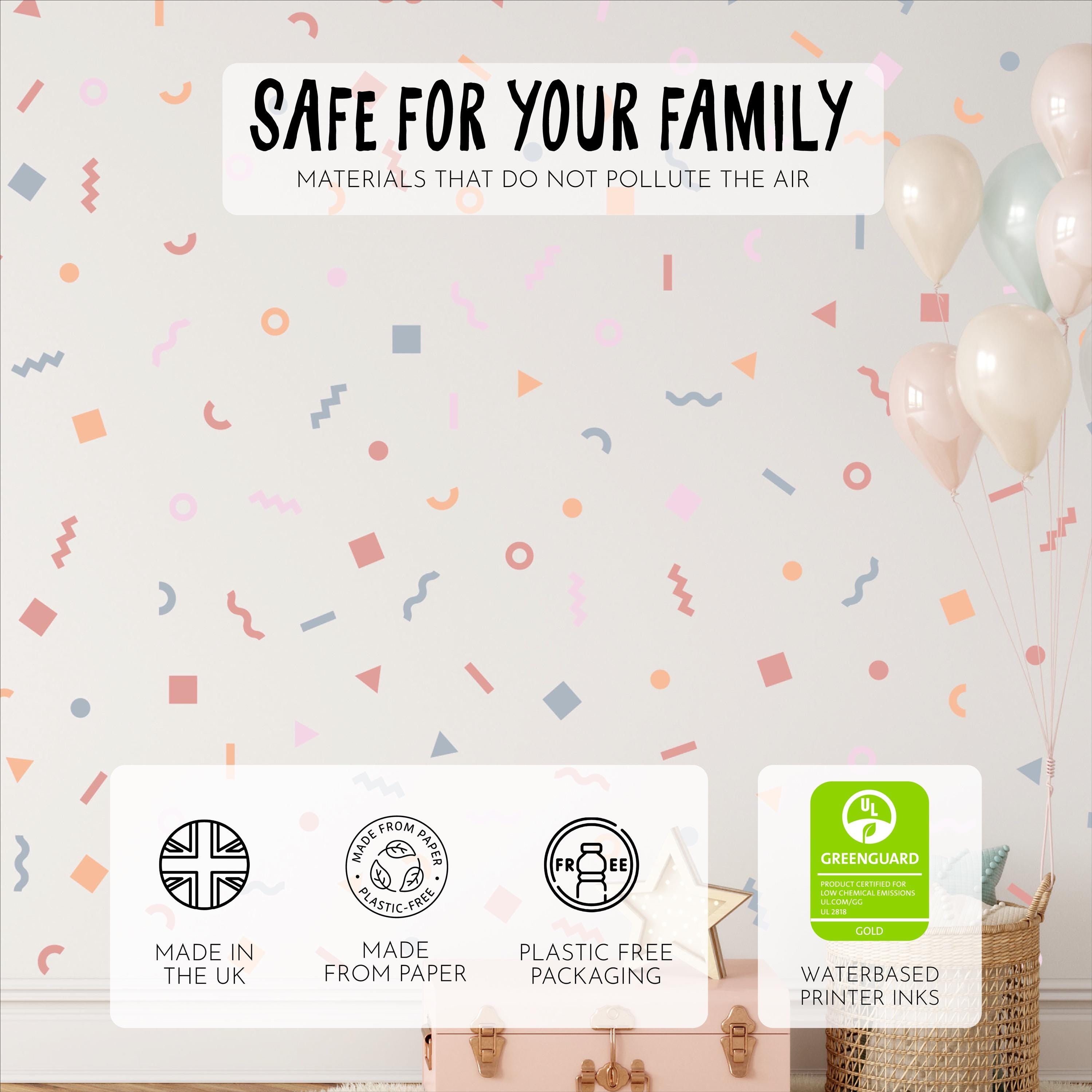 Pastel Doodle Wall Stickers, Kids Bedroom Pattern, Geometric Shape Decals, Nursery Decor, Removable Wall Decals, Polka Dot Decals