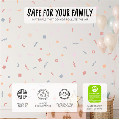 Pastel Doodle Wall Stickers, Kids Bedroom Pattern, Geometric Shape Decals, Nursery Decor, Removable Wall Decals, Polka Dot Decals