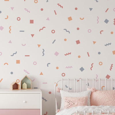 Pastel Doodle Wall Stickers, Kids Bedroom Pattern, Geometric Shape Decals, Nursery Decor, Removable Wall Decals, Polka Dot Decals