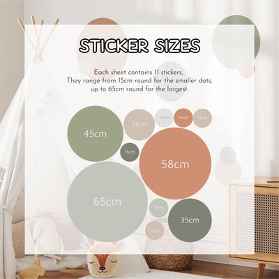 Large Circle Wall Decals, Spot Nursery Stickers, Olive & Clay Boho Removable Wall Decals, Polka Dot Mural, Peel and Stick
