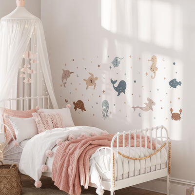 Celestial Ocean Wall Decals, Sea Animals Kids Room Wall Stickers, Sea Nursery Theme, Playroom, Bedroom Decor, Peel & Stick Sea Life Decals