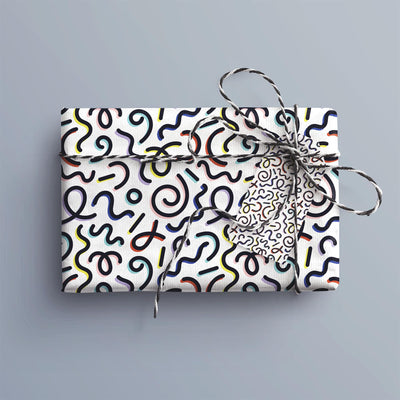 Squiggles Gift Wrap, Eco-Friendly Pattern Kids Gift Wrapping Paper, 100% Recyclable, Luxury Sustainable Kraft Birthday.