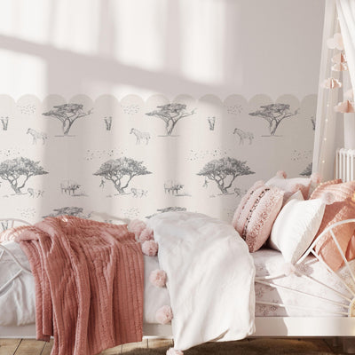 Safari Wall Panel, Half Wall Nursery Stickers, Nursery Decor, Removable Art, Polka Dot Decals, Peel & Stick, Lion, Giraffe, Elephant