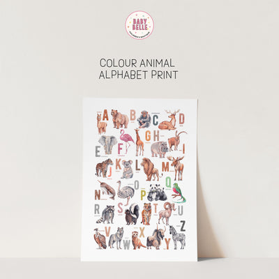 Animal Alphabet Nursery Print, Safari Wall A-Z Planets Kids Room Wall Art, Poster Framed Art.