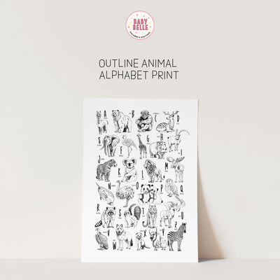 Animal Alphabet Nursery Print, Safari Wall A-Z Planets Kids Room Wall Art, Poster Framed Art.