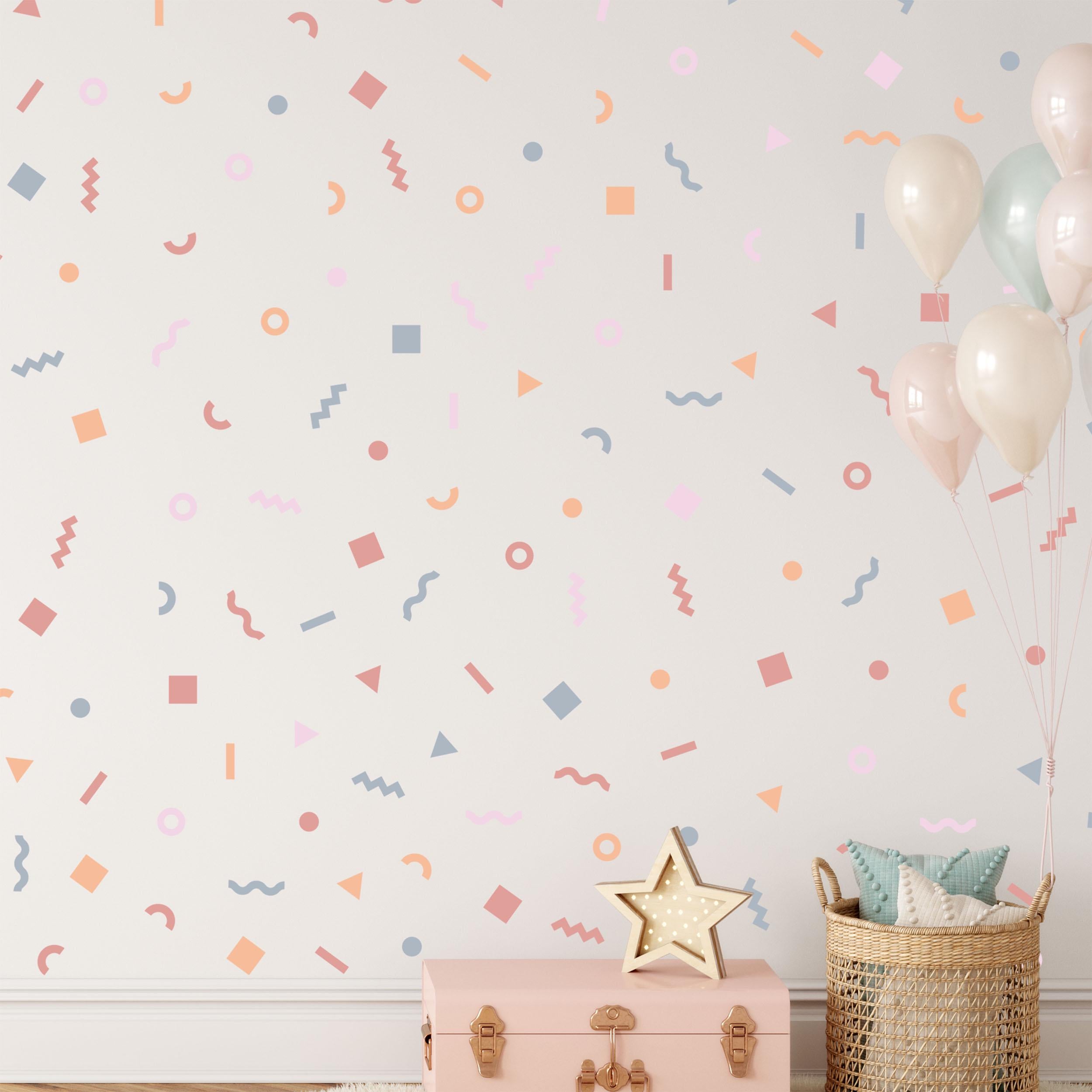 Pastel Doodle Wall Stickers, Kids Bedroom Pattern, Geometric Shape Decals, Nursery Decor, Removable Wall Decals, Polka Dot Decals