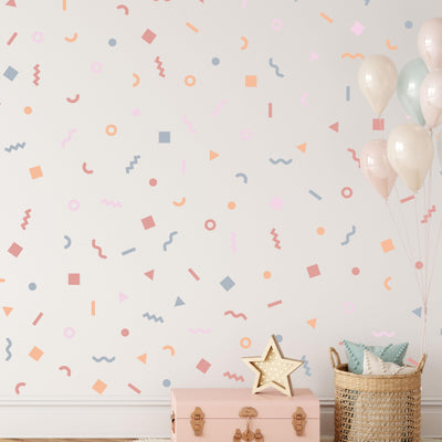 Pastel Doodle Wall Stickers, Kids Bedroom Pattern, Geometric Shape Decals, Nursery Decor, Removable Wall Decals, Polka Dot Decals