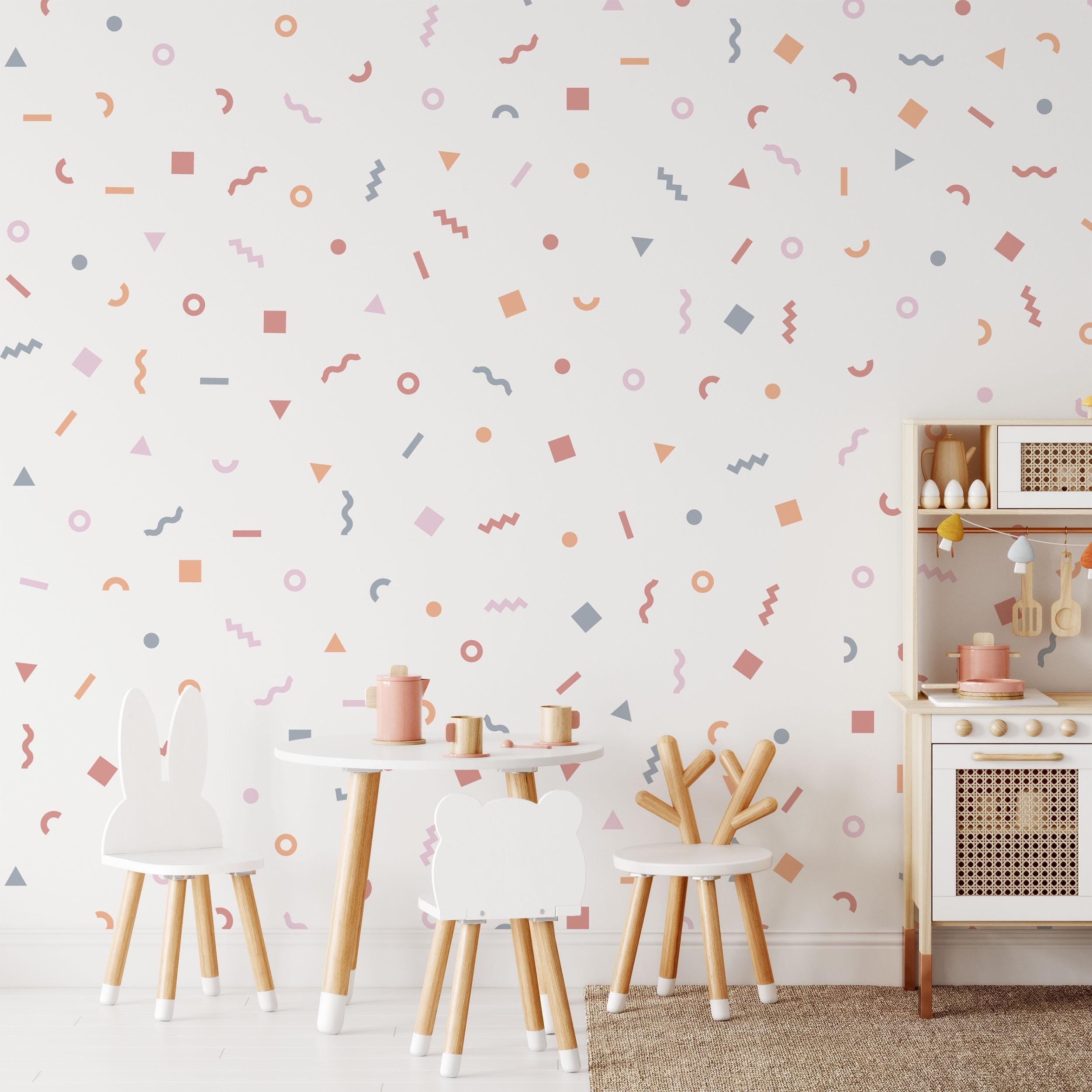 Pastel Doodle Wall Stickers, Kids Bedroom Pattern, Geometric Shape Decals, Nursery Decor, Removable Wall Decals, Polka Dot Decals